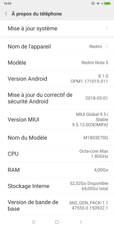 Test / review: Smartphone Xiaomi Redmi Note 5: the best smartphone under 200 euros? 22 Screenshot_2018-08-20-10-05-49-568_com.Android.settings